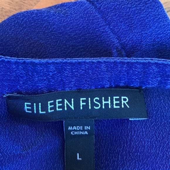 Eileen Fisher Royal Blue Long Sleeve Washed Silk Blouse To Women’s Large - Picture 5 of 7